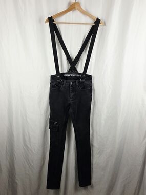 HT Denim Black Women's Suspender Skinny Stinger Cargo Pocket Jeans Size 26×32